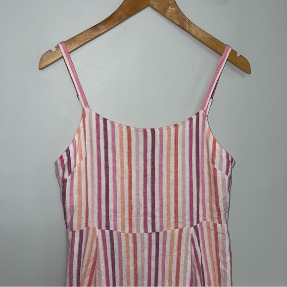 GAP‎ Linen Dress Size Medium Pink Purple Striped Ivory Square Neckline Summer - Picture 4 of 12